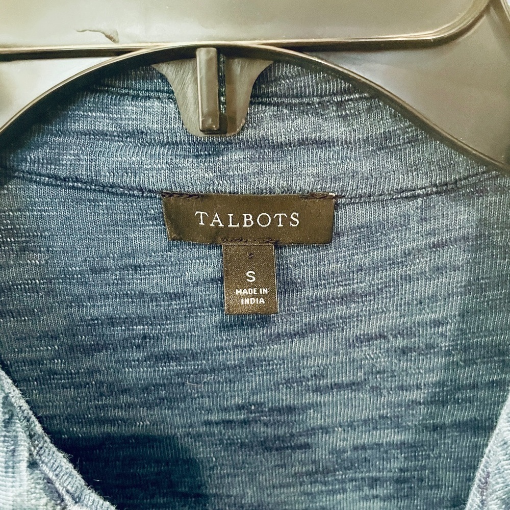 Talbots 3/4 sleeve stretch midi shirt dress below knee 100% cotton SZ S blue - Picture 4 of 8